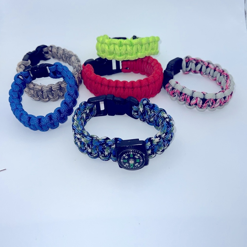 Lot  of 6 Paracord Survival Bracelets one with Compass